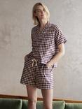 Piglet in Bed Gingham Linen Blend Short Pyjama Set, Berry