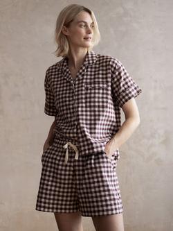 Piglet in Bed Gingham Linen Blend Short Pyjama Set - view 2, Berry
