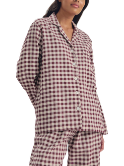 Piglet in Bed Gingham Linen Blend Long Pyjama Set, Berry