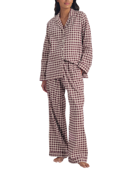 Piglet in Bed Gingham Linen Blend Long Pyjama Set - view 2, Berry