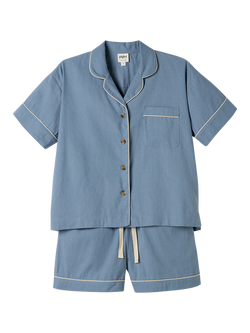 Piglet in Bed Linen Blend Short Pyjama Set, Dusk Blue