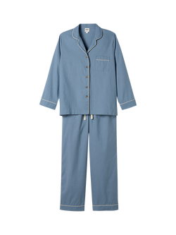 Piglet in Bed Linen Blend Long Pyjama Set, Dusk Blue