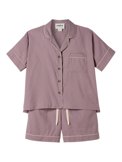 Piglet in Bed Linen Blend Short Pyjama Set, Elderberry