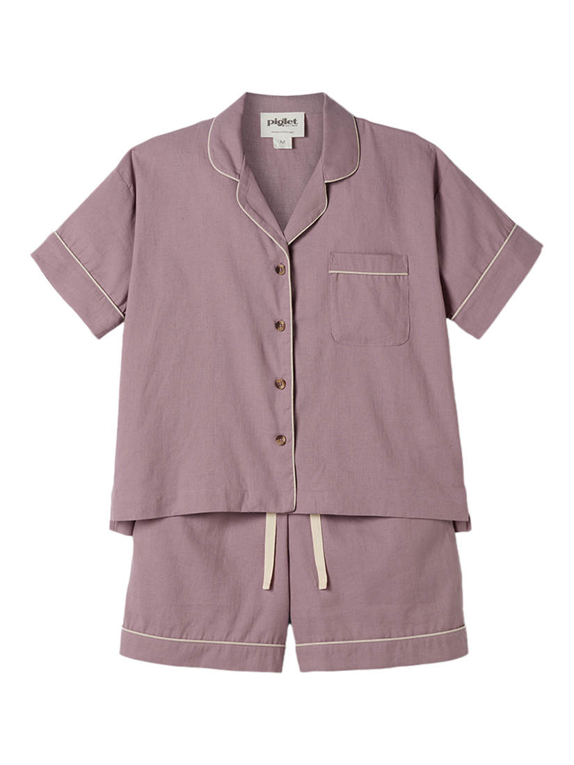 Product image 4 of 4, which shows Piglet in Bed Linen Blend Short Pyjama Set, Elderberry, XS