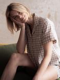 Piglet in Bed Gingham Linen Blend Short Pyjama Set, Mushroom
