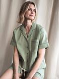 Piglet in Bed Linen Blend Short Pyjama Set, Sage Green