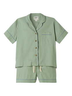 Piglet in Bed Linen Blend Short Pyjama Set, Sage Green