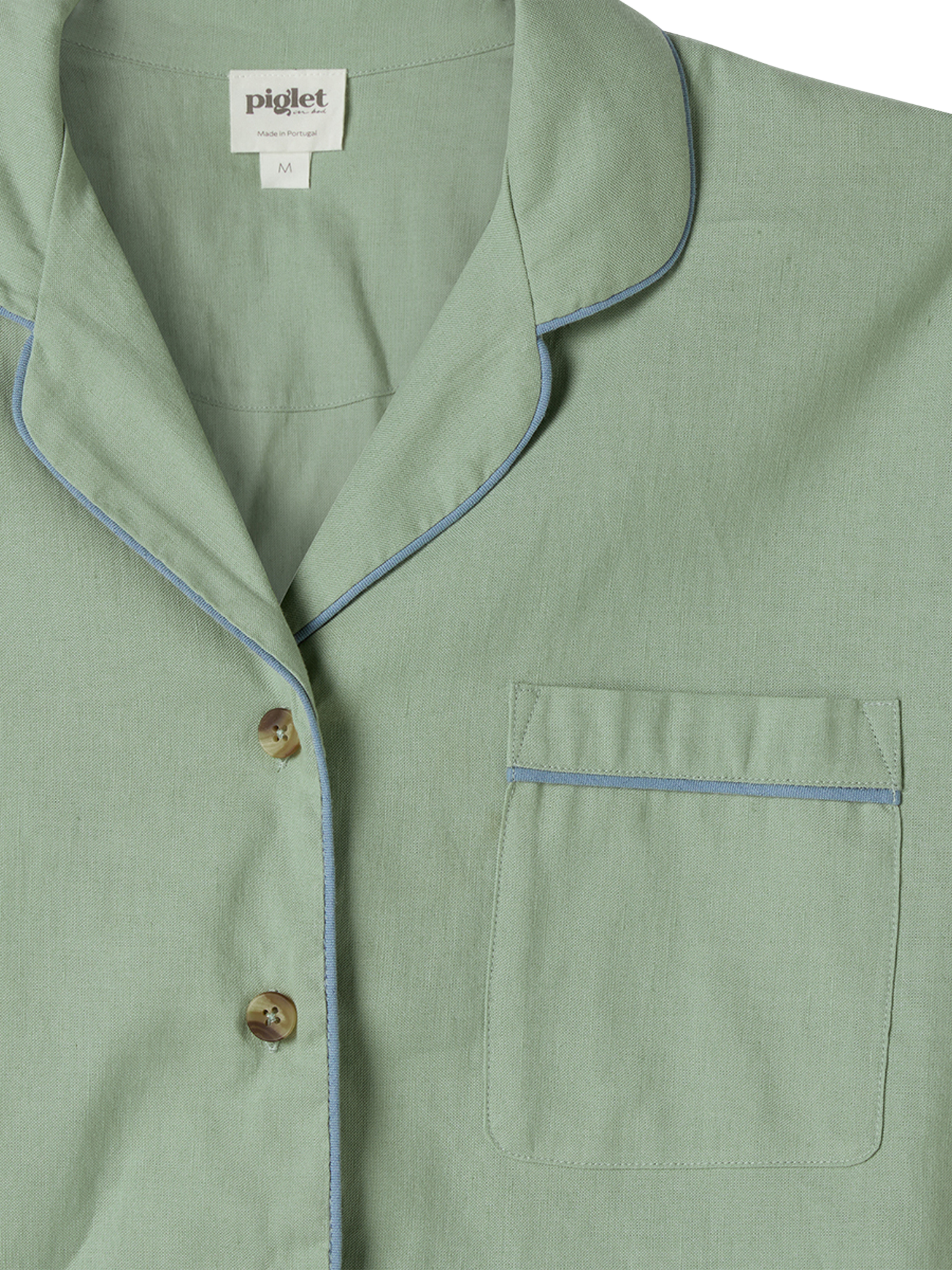 Product image 2 of 4, which shows Piglet in Bed Linen Blend Short Pyjama Set, Sage Green, XS