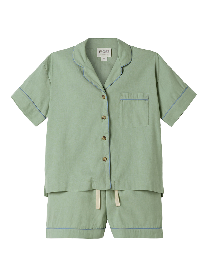 Product image 4 of 4, which shows Piglet in Bed Linen Blend Short Pyjama Set, Sage Green, XS