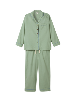 Piglet in Bed Linen Blend Long Pyjama Set, Sage Green