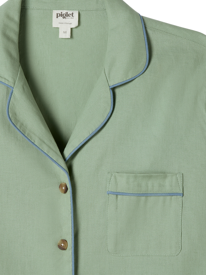 Product image 2 of 4, which shows Piglet in Bed Linen Blend Long Pyjama Set, Sage Green, XS