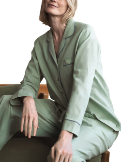 Piglet in Bed Linen Blend Long Pyjama Set - view 2, Sage Green
