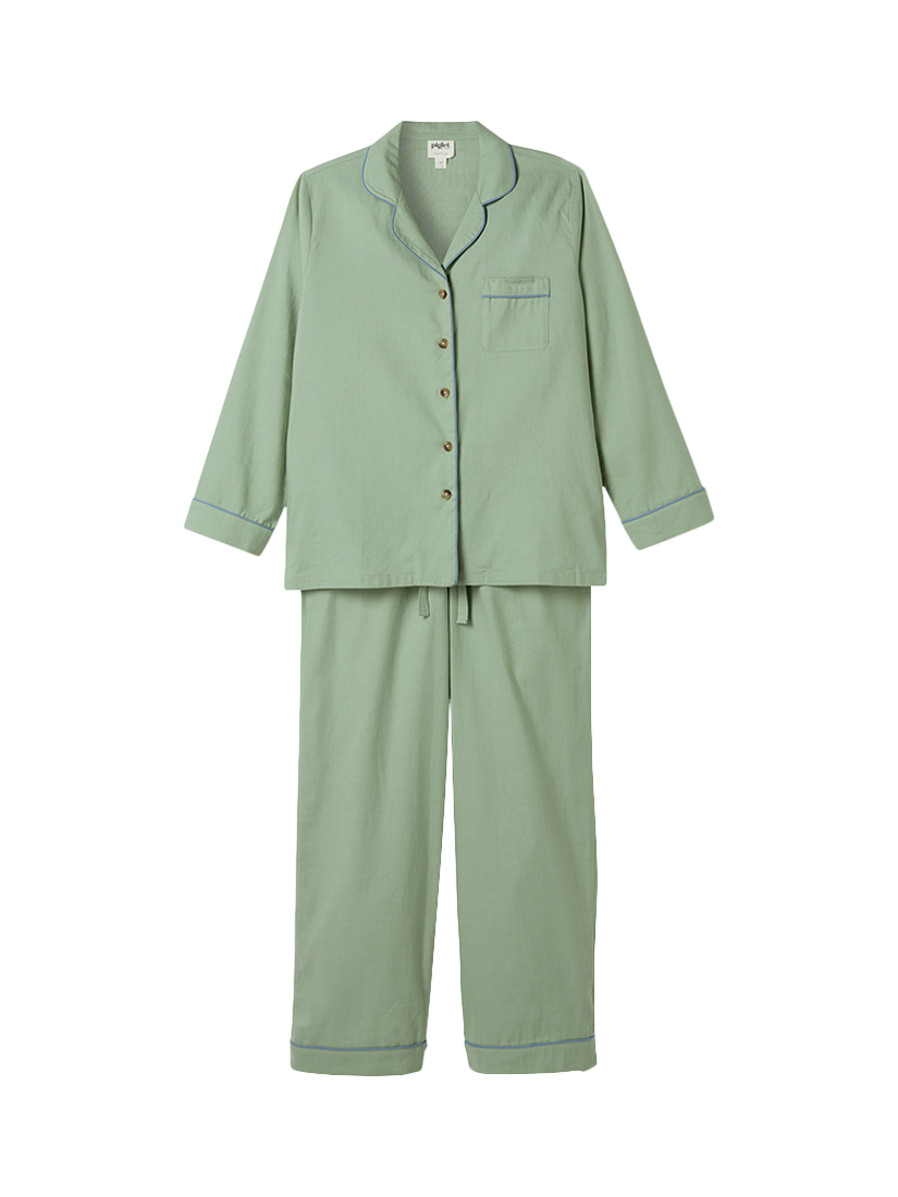 Product image 4 of 4, which shows Piglet in Bed Linen Blend Long Pyjama Set, Sage Green, XS