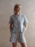Piglet in Bed Gingham Linen Blend Short Pyjama Set, Warm Blue