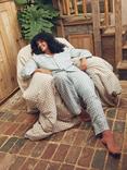 Piglet in Bed Gingham Linen Blend Long Pyjama Set, Warm Blue