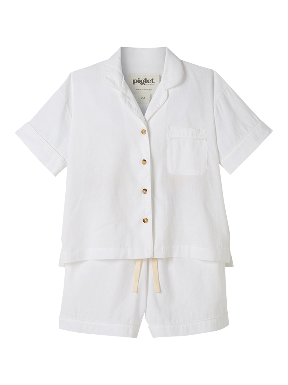 Product image 1 of 4, which shows Piglet in Bed Linen Blend Short Pyjama Set, White, XS