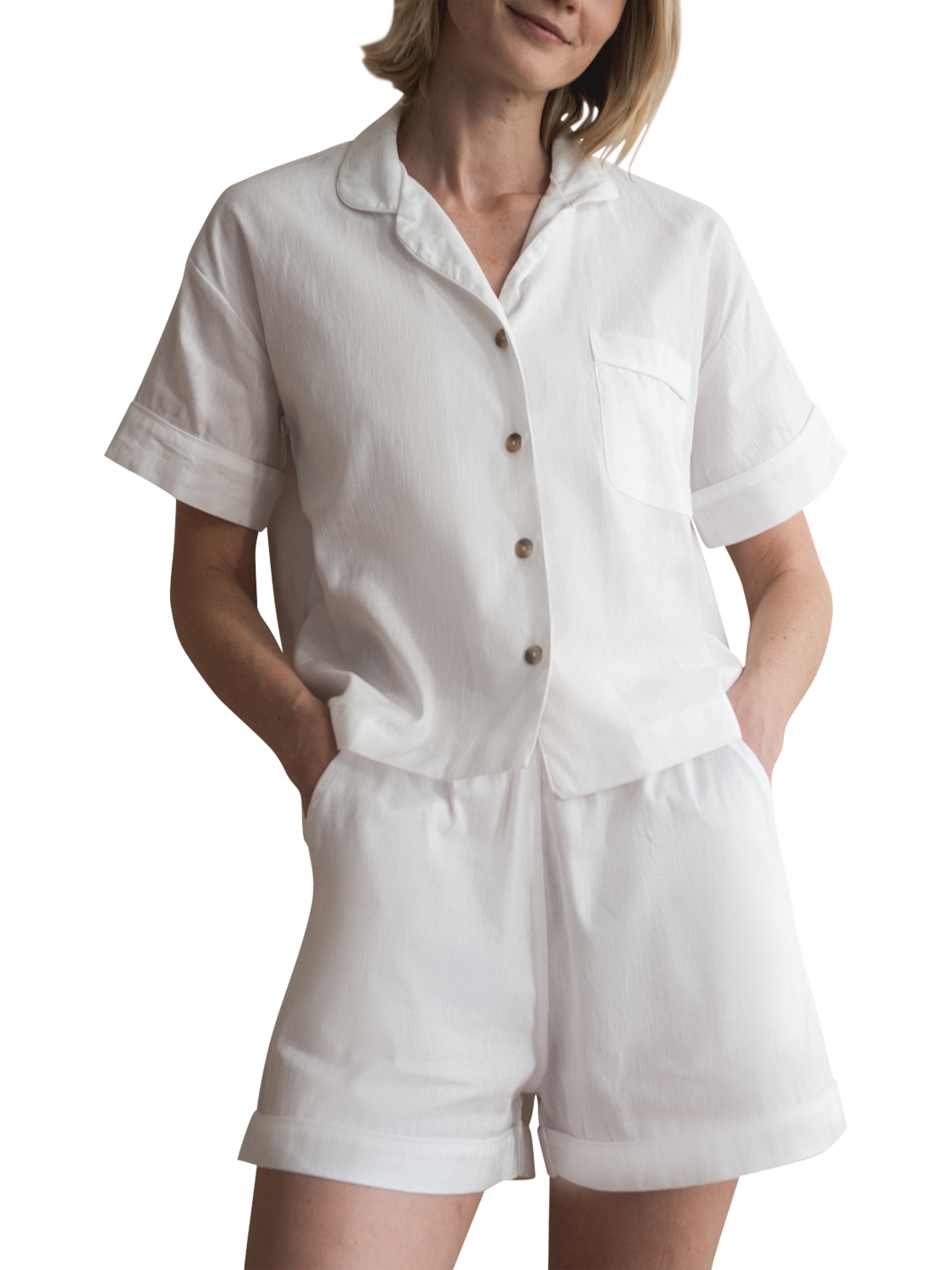 Product image 2 of 4, which shows Piglet in Bed Linen Blend Short Pyjama Set, White, XS