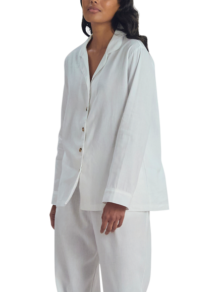 Piglet in Bed Linen Blend Long Pyjama Set, White
