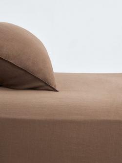 John Lewis Comfy & Relaxed Washed Linen Fitted Sheets, Cocoa
