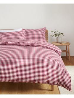 John Lewis Christmas Gingham Brushed Cotton Duvet Cover Set - view 2, Red/Multi
