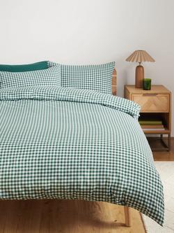John Lewis Christmas Gingham Brushed Cotton Duvet Cover Set - view 2, Green/Multi