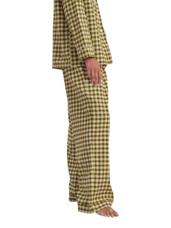 Piglet in Bed Gingham Linen Blend Long Pyjama Set - view 2, Botanical Green