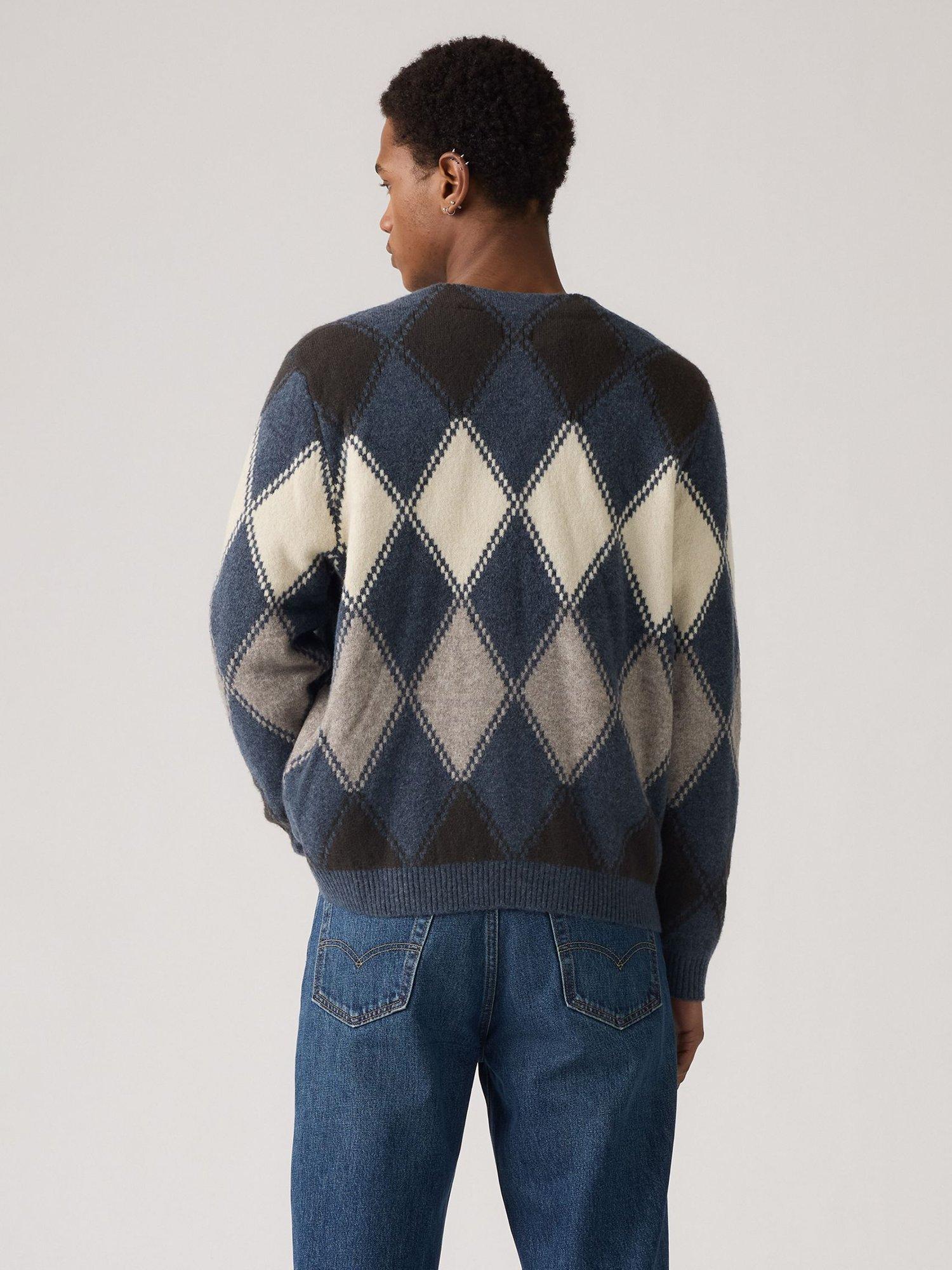 Product image 2 of 3, which shows Levi's Valencia Cotton Blend Geometric V Neck Cardigan, Indigo, M