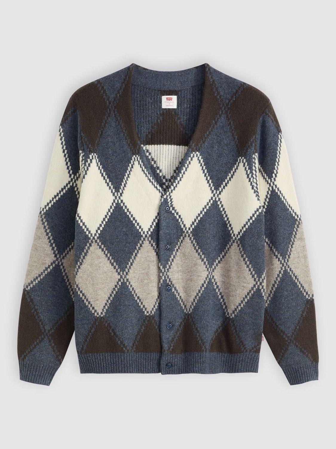 Product image 3 of 3, which shows Levi's Valencia Cotton Blend Geometric V Neck Cardigan, Indigo, M