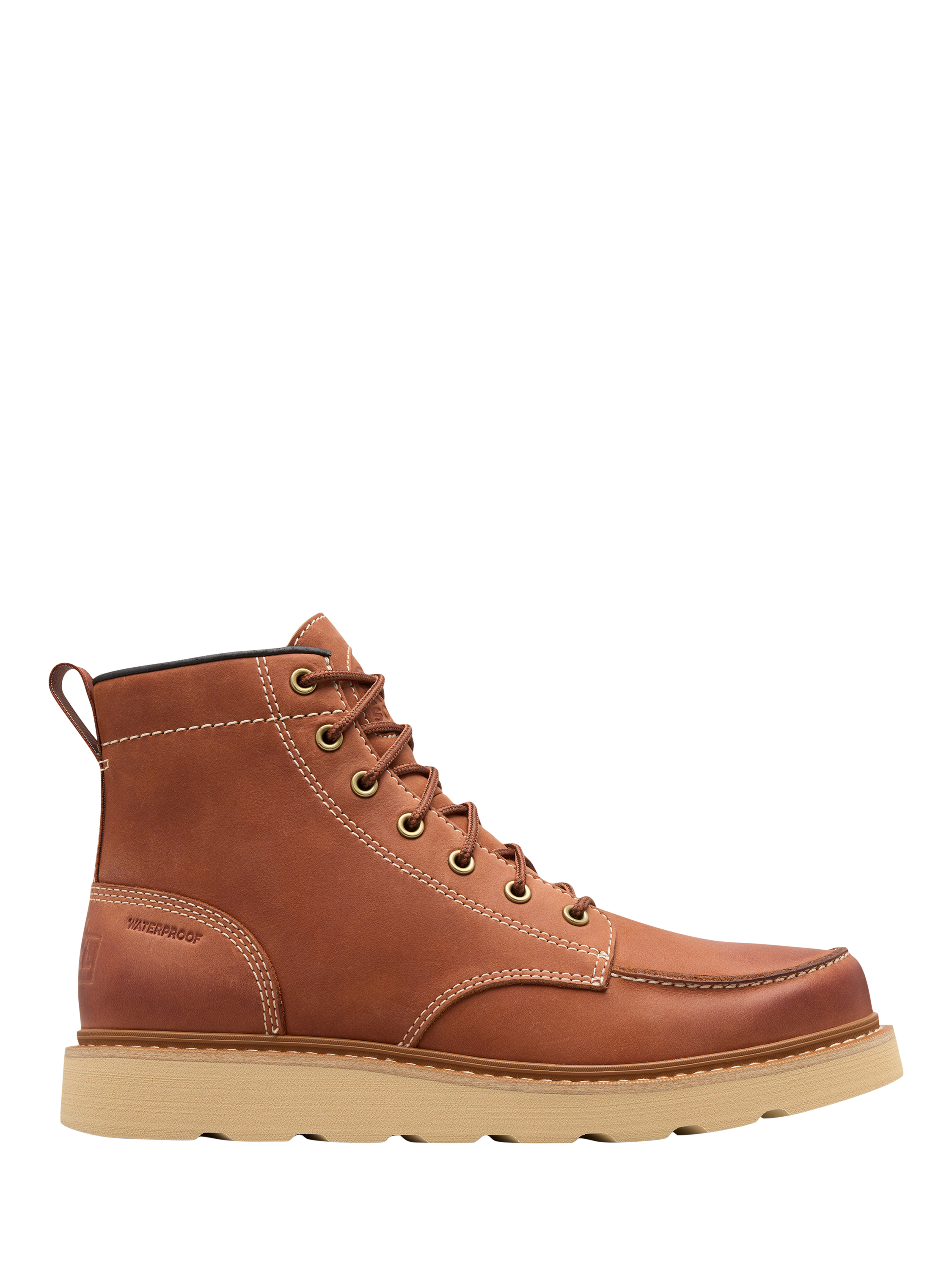 Product image 1 of 4, which shows SOREL Slabtown 62 Leather Moc Waterproof Boots, Ceramic Brown, 7
