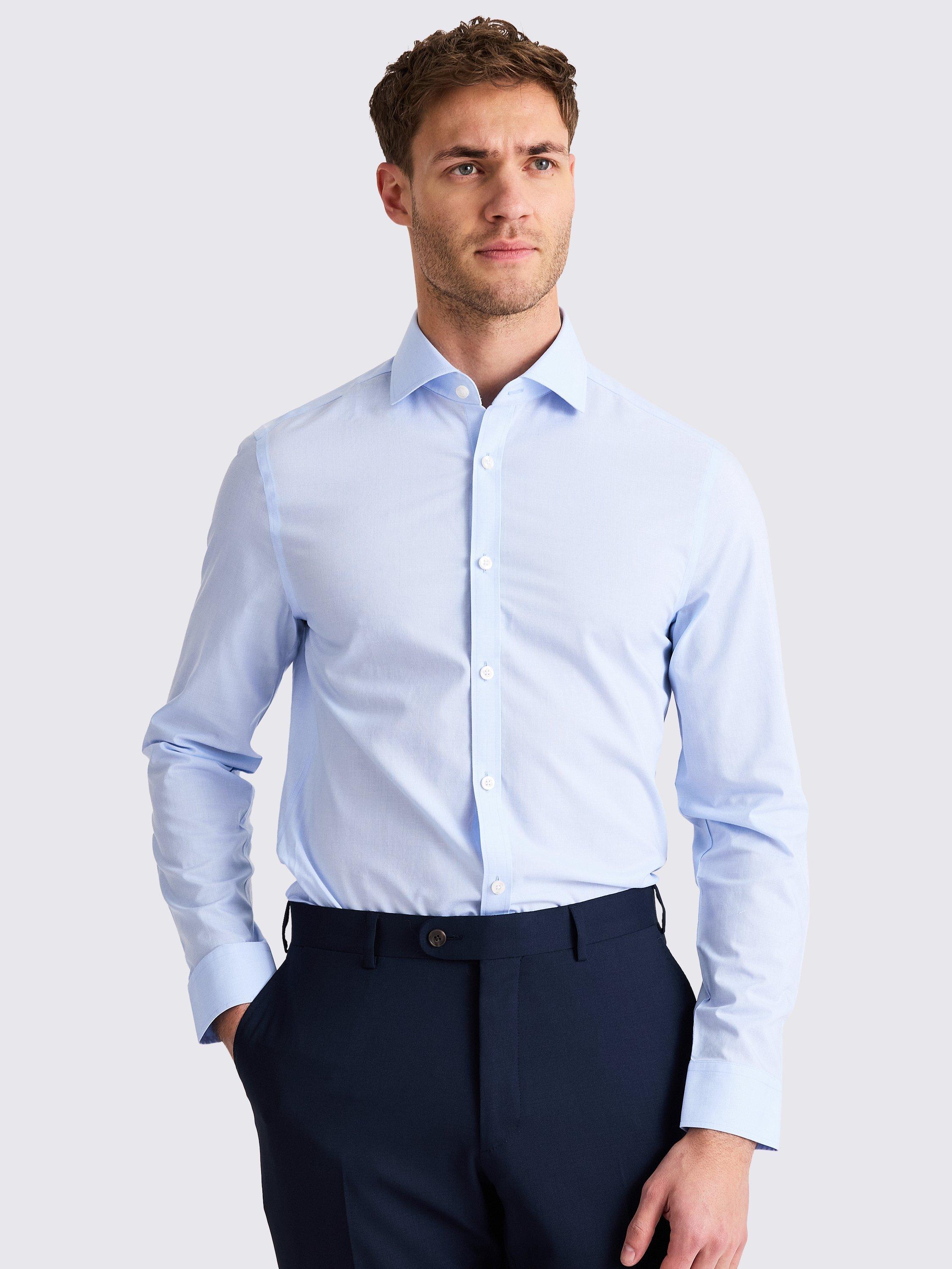 Moss Cotton Non-Iron Slim Fit Check Shirt, Blue