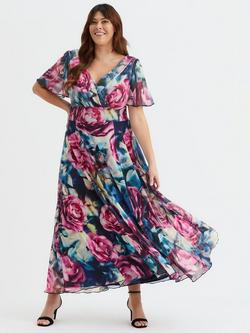 Scarlett & Jo Isabelle Float Sleeve Maxi Dress, Blue Pink Rose