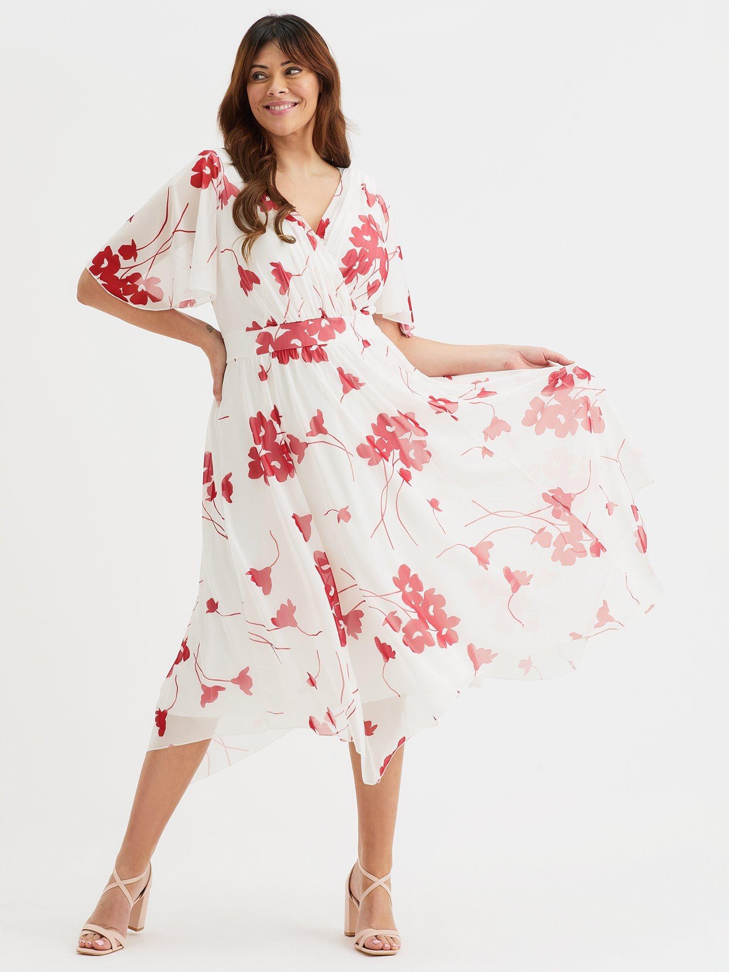 Product image 1 of 4, which shows Scarlett & Jo Julie Hanky Hem Midi Dress, Ivory Red, 12