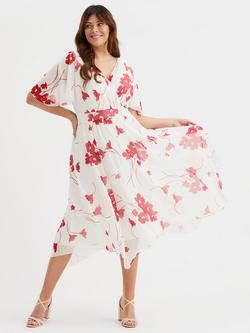 Scarlett & Jo Julie Hanky Hem Midi Dress, Ivory Red