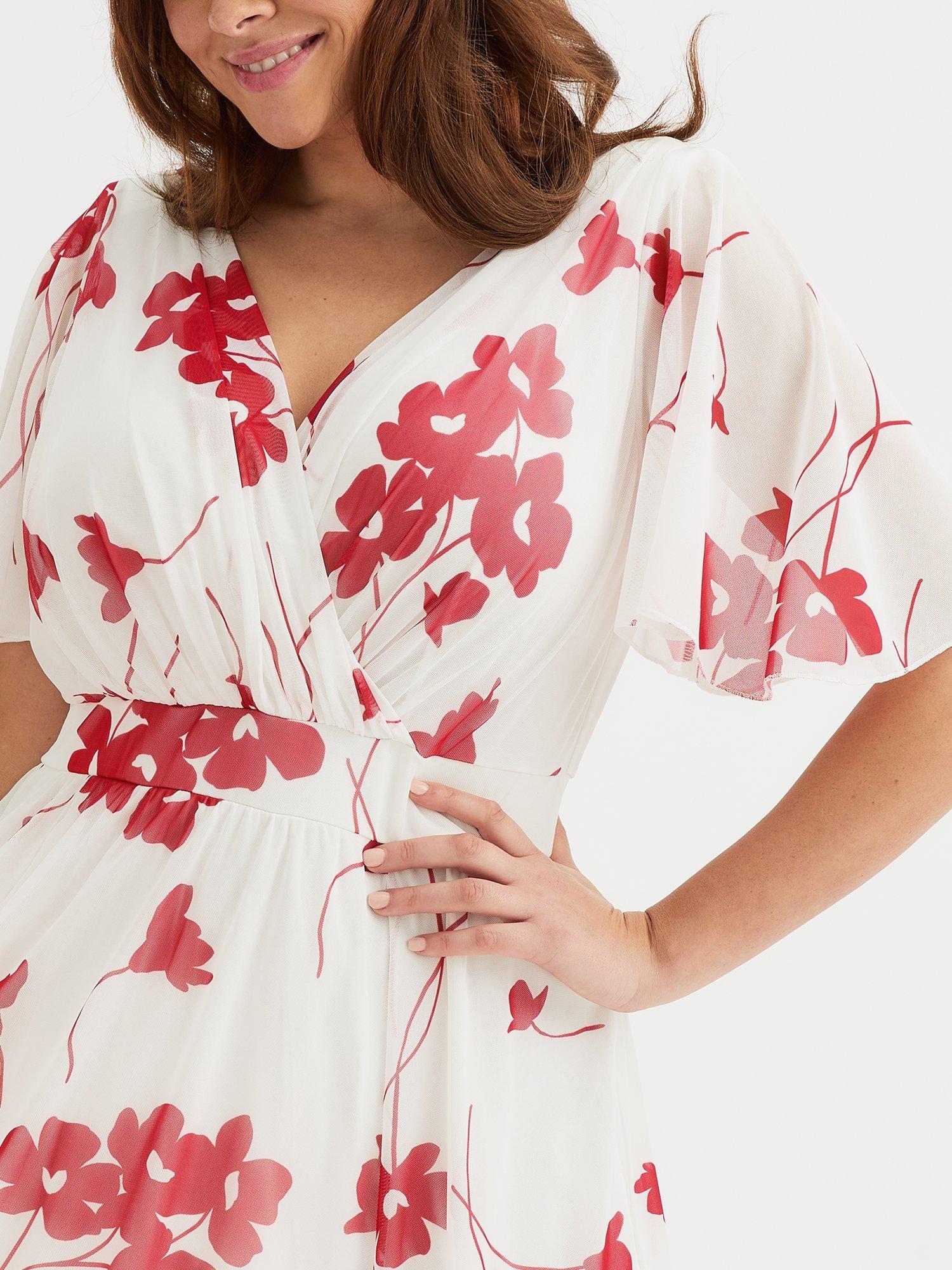 Product image 2 of 4, which shows Scarlett & Jo Julie Hanky Hem Midi Dress, Ivory Red, 12