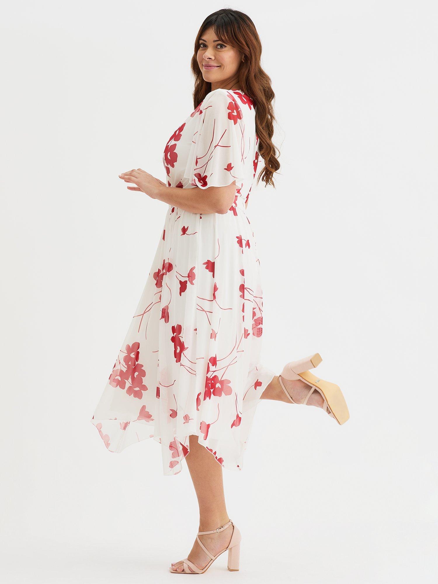 Product image 3 of 4, which shows Scarlett & Jo Julie Hanky Hem Midi Dress, Ivory Red, 12