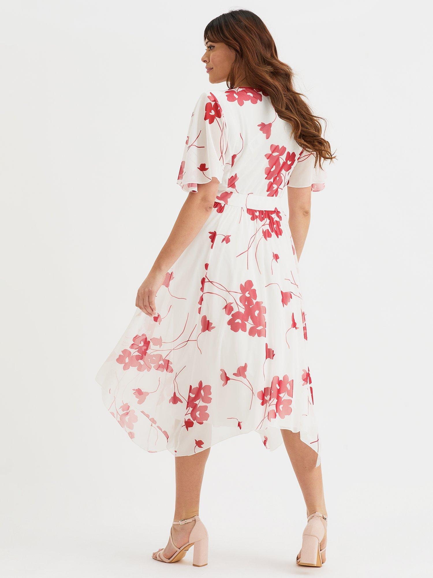Product image 4 of 4, which shows Scarlett & Jo Julie Hanky Hem Midi Dress, Ivory Red, 12