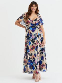 Scarlett & Jo Kemi Floral Wrap Bodice Maxi Dress, Vintage Blue/Multi, Vintage Blue/Multi