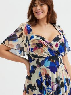 Scarlett & Jo Kemi Floral Wrap Bodice Maxi Dress, Vintage Blue/Multi - view 2, Vintage Blue/Multi