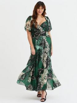 Scarlett & Jo Kemi Floral Wrap Bodice Maxi Dress, Green Cream, Green/Cream