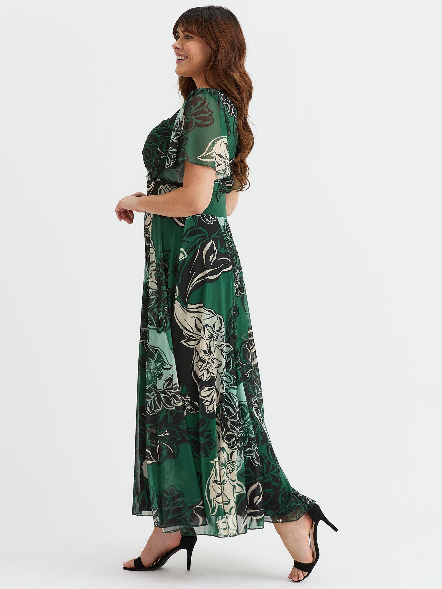 Product image 3 of 4, which shows Scarlett & Jo Kemi Floral Wrap Bodice Maxi Dress, Green/Cream, 12