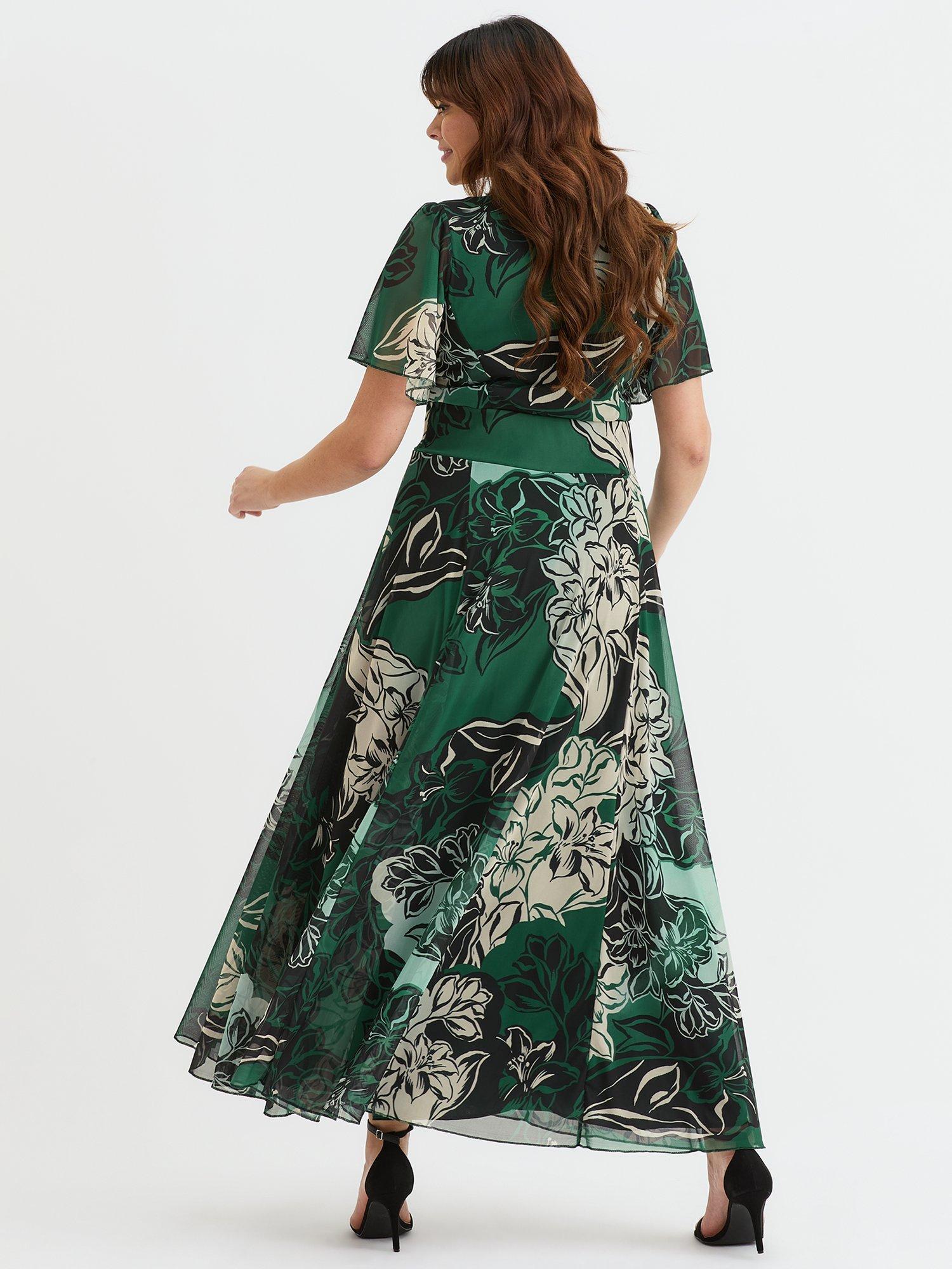 Product image 4 of 4, which shows Scarlett & Jo Kemi Floral Wrap Bodice Maxi Dress, Green/Cream, 12
