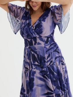 Scarlett & Jo Victoria Floral Leaf Angel Sleeve Midi Dress, Indigo - view 2, Indigo