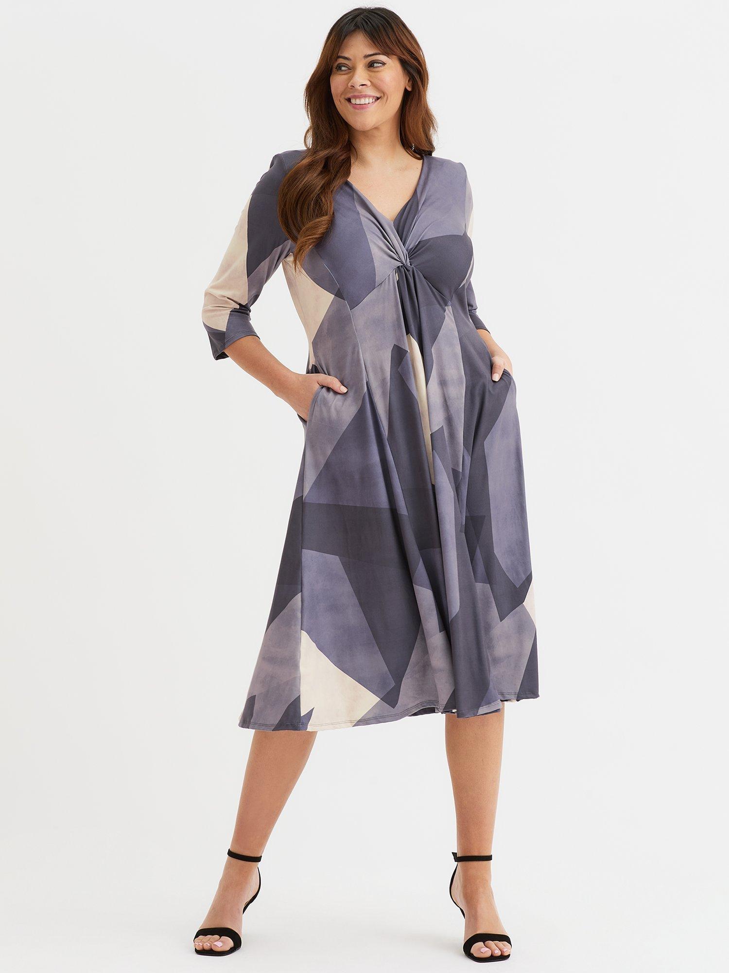 Product image 1 of 4, which shows Scarlett & Jo Claudia Abstract Print Dress, Grey Mushroom, 12