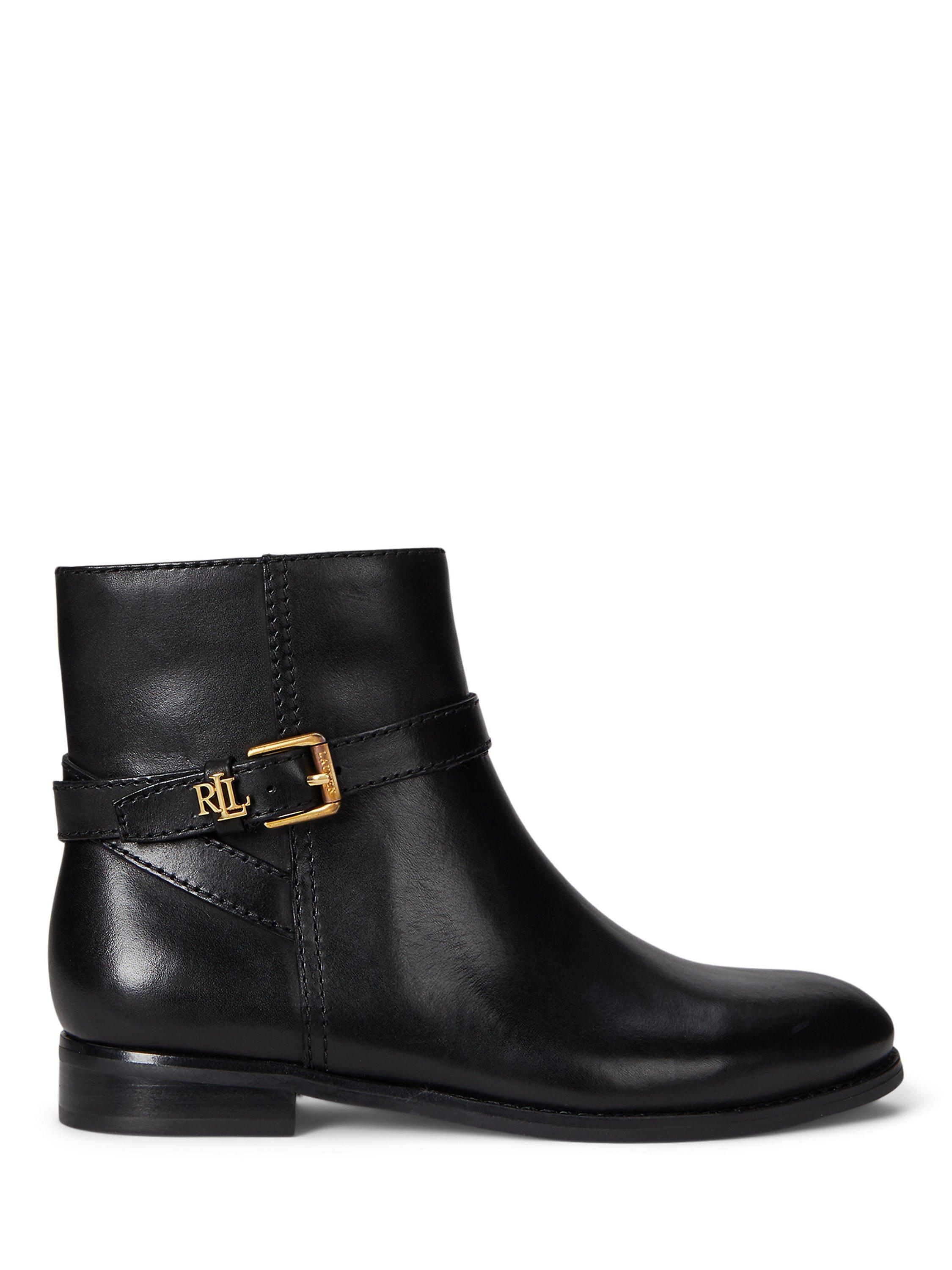 Product image 1 of 4, which shows Lauren Ralph Lauren Brooke Leather Ankle Boots, Black, 3
