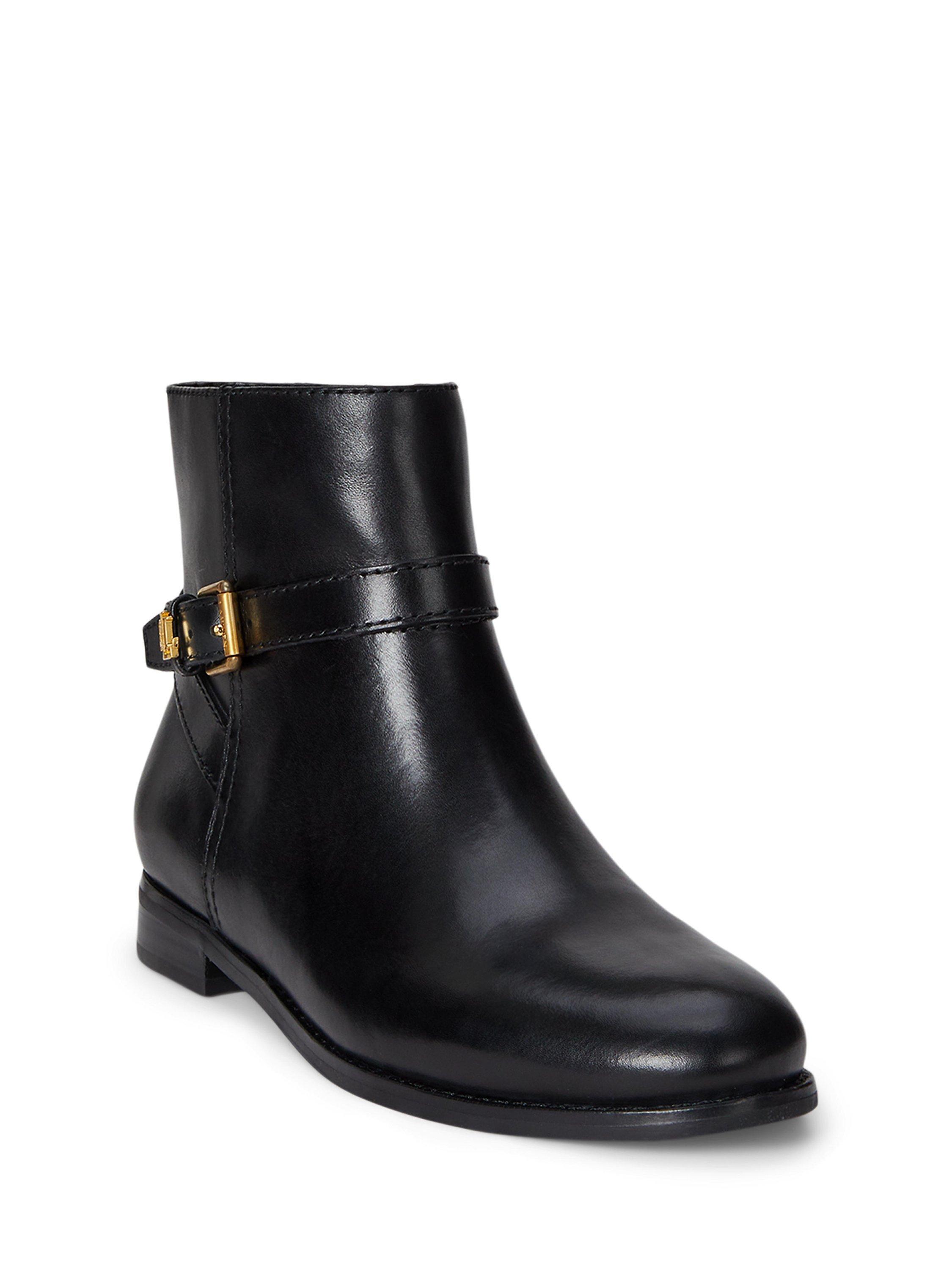 Product image 2 of 4, which shows Lauren Ralph Lauren Brooke Leather Ankle Boots, Black, 3