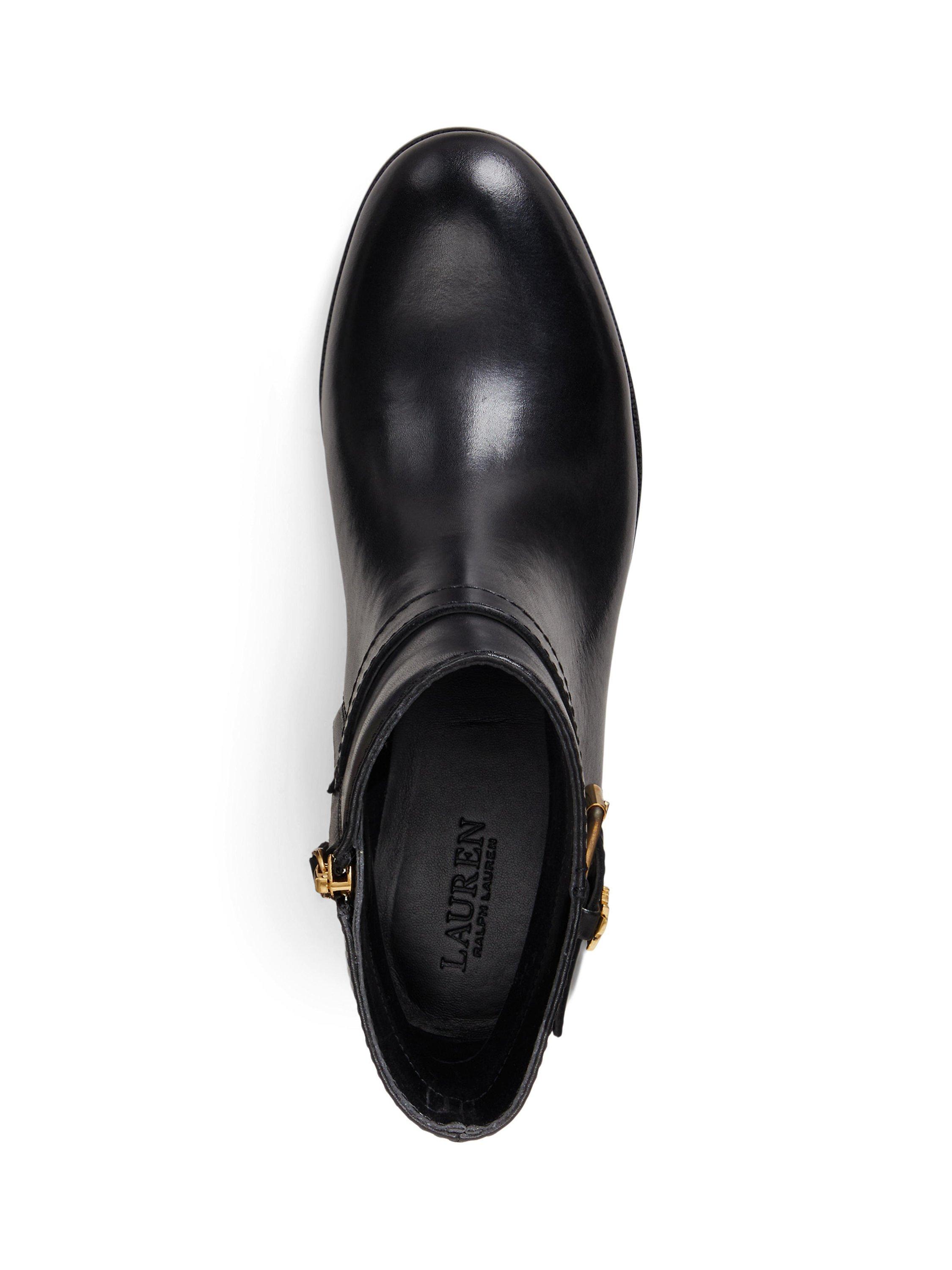 Product image 4 of 4, which shows Lauren Ralph Lauren Brooke Leather Ankle Boots, Black, 3