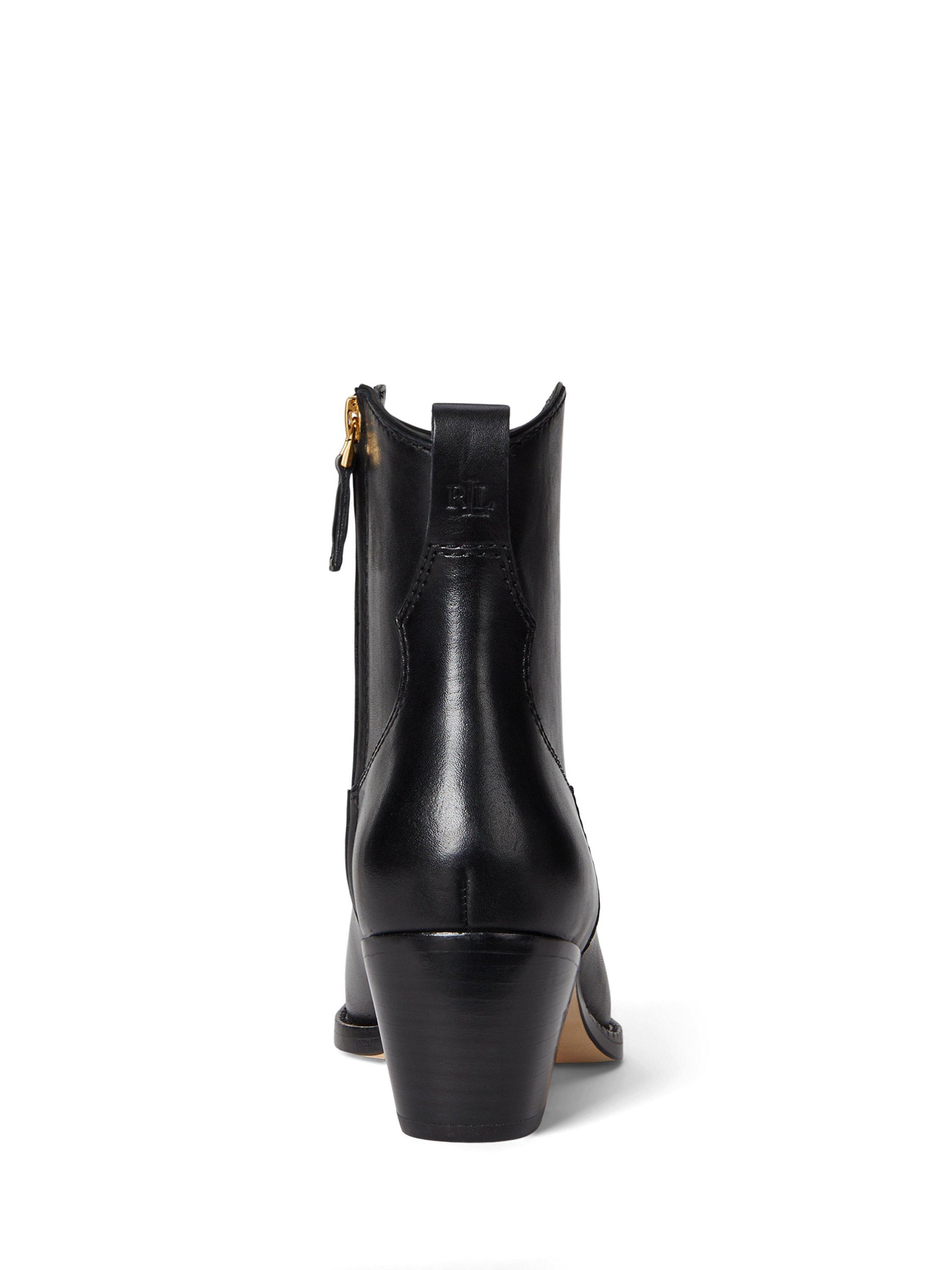 Product image 4 of 4, which shows Lauren Ralph Lauren Harpher Leather Boots, Black, 8