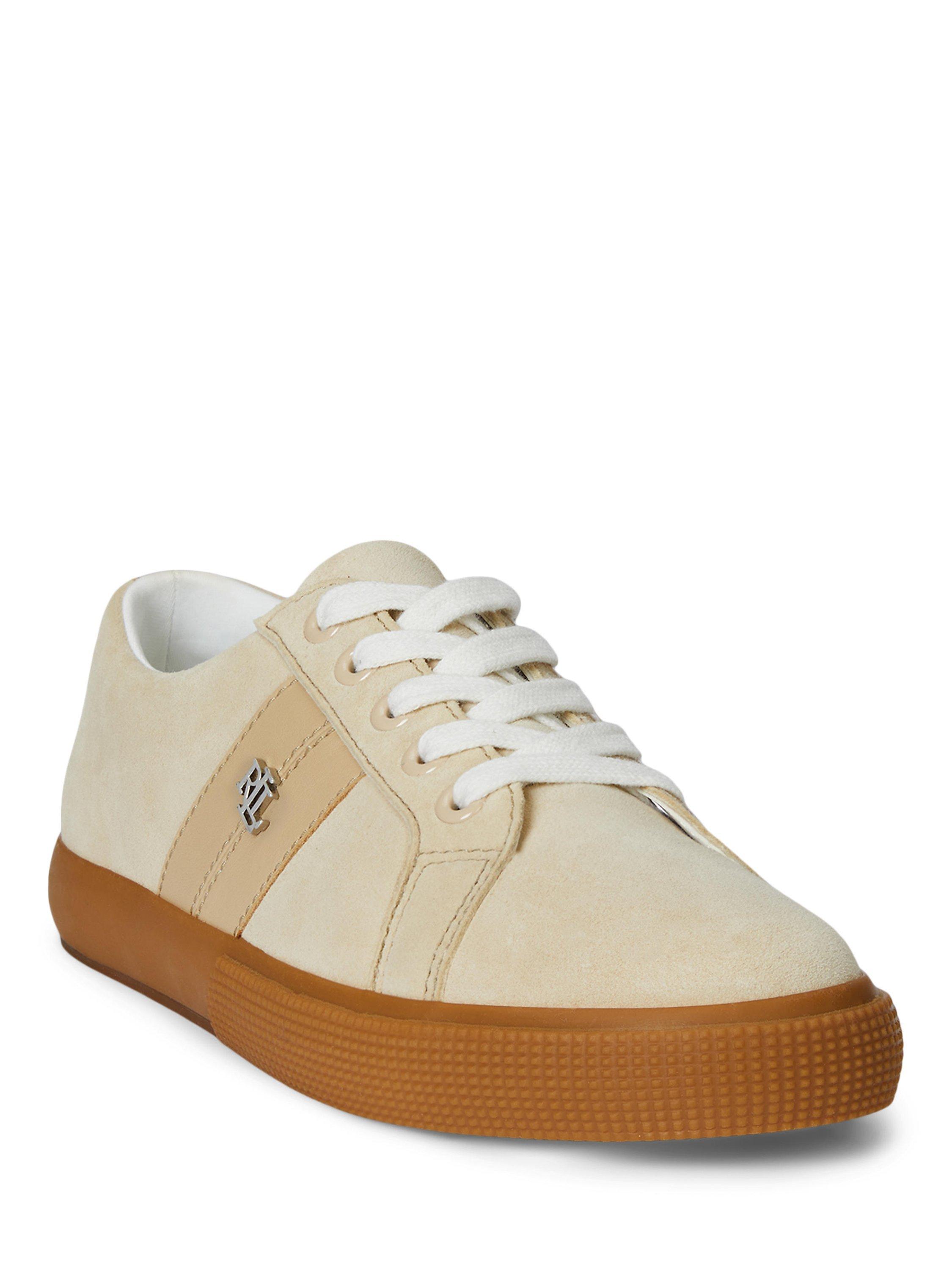 Product image 3 of 5, which shows Lauren Ralph Lauren Janson Leather Suede Trainers, Sand, 3