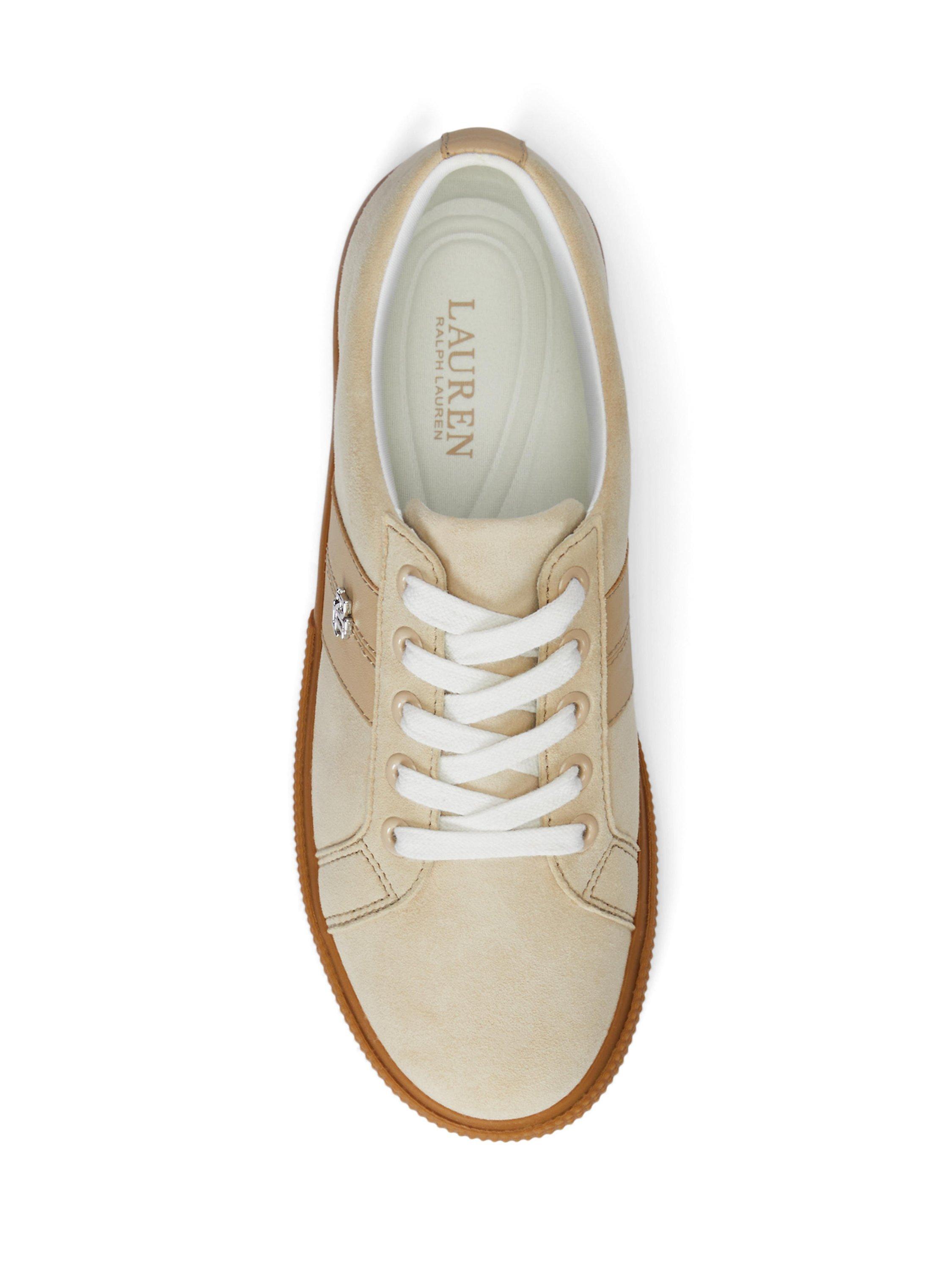 Product image 4 of 5, which shows Lauren Ralph Lauren Janson Leather Suede Trainers, Sand, 3