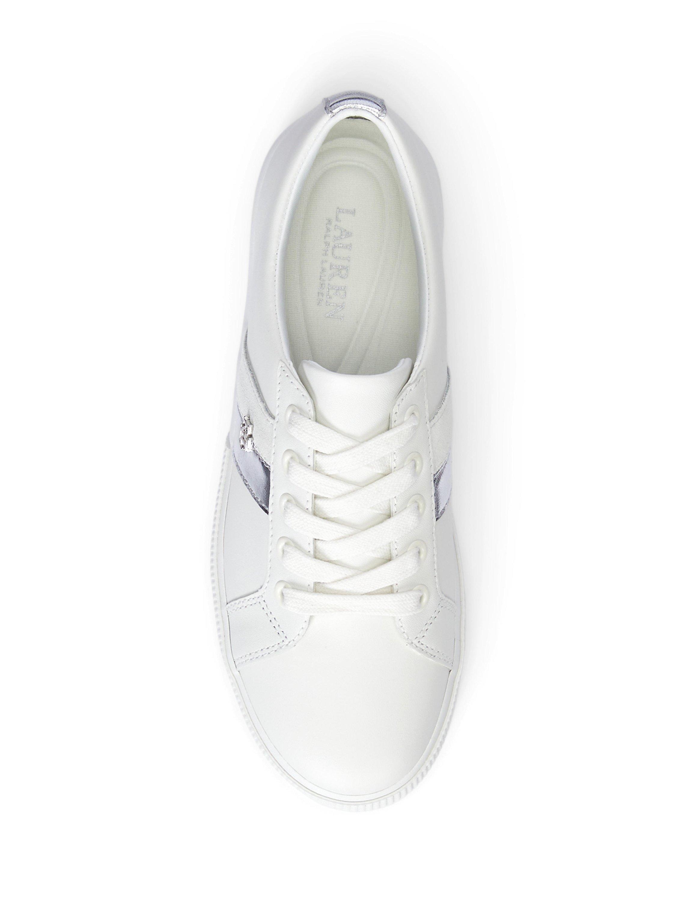 Product image 3 of 4, which shows Lauren Ralph Lauren Janson Leather Trainers, White/Silver, 3
